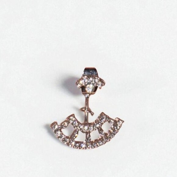 Vintage Silver Cubic Zirconia Fan Shape Drop Earrings Elegant Party Wedding - Picture 4 of 10